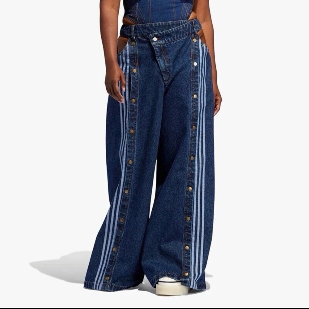 ADIDAS x Ivy Park Rodeo Collection Wide Leg Snap Jeans Size Large Beyoncé